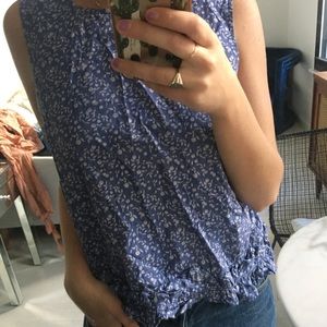 Vintage blue ruffle tank with floral details